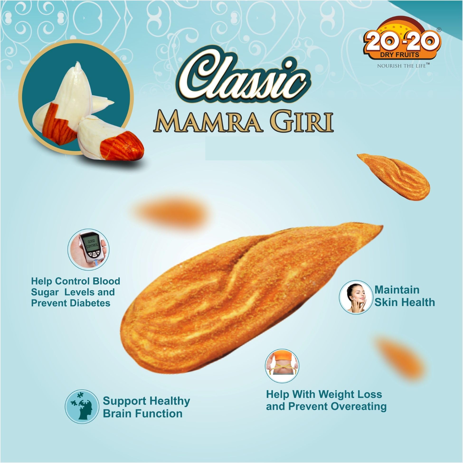 20-20 Dry Fruits Mamra Classic Almonds 250g | Crunchy Almond Dry